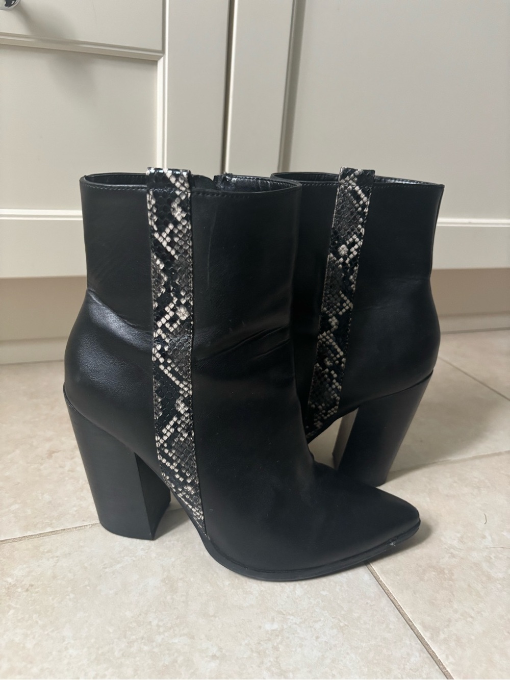 Dolce Vita Leather Ankle Boots with Snake-Print Trim